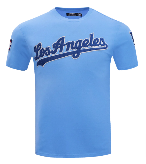 Los Angeles Dodgers Mens T-Shirt Pro Standard Chenille Tee Sky - THE 4TH QUARTER