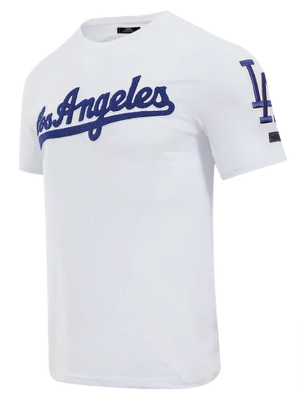 Los Angeles Dodgers Mens T-Shirt Pro Standard Chenille Tee Arctic White - THE 4TH QUARTER