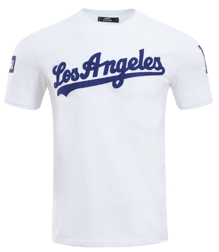 Los Angeles Dodgers Mens T-Shirt Pro Standard Chenille Tee Arctic White - THE 4TH QUARTER