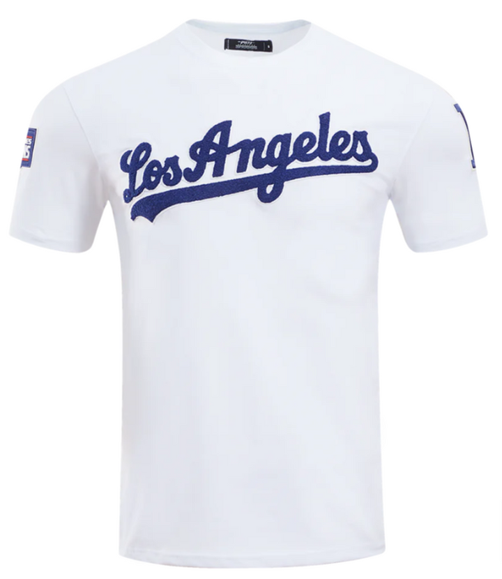 Los Angeles Dodgers Mens T-Shirt Pro Standard Chenille Tee Arctic White - THE 4TH QUARTER
