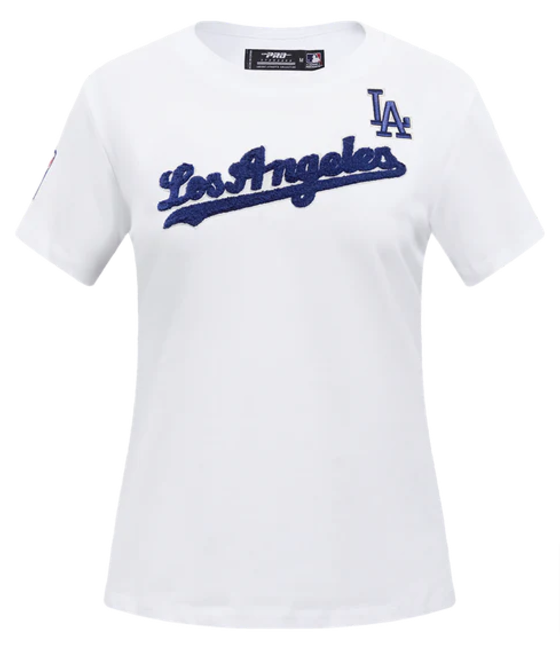 Los Angeles Dodgers Womens T-Shirt Pro Standard SJ Slimfit Chenille Tee White - THE 4TH QUARTER