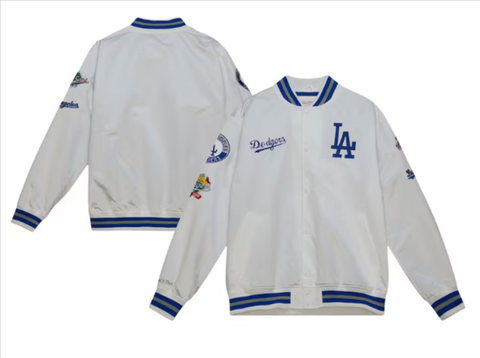 Los Angeles Dodgers Mens Mitchell & Ness City Collection Satin Full-Snap Varsity Jacket
