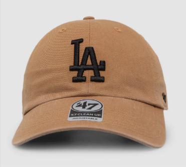 Los Angeles Dodgers Strapback '47 Brand Clean Up Black Logo Adjustable Cap Hat Camel