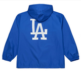 Los Angeles Dodgers Mens Mitchell & Ness Coaches Wordmark Hooded Jacket Blue - THE 4TH QUARTER