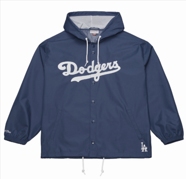 Los Angeles Dodgers Mens Mitchell &amp; Ness Coaches Wordmark Hooded Jacket Navy - THE 4TH QUARTER
