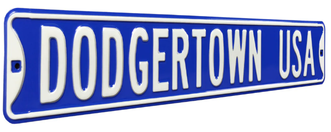 Los Angeles Dodgers DODGERTOWN USA Embossed Steel Street Sign - THE 4TH QUARTER