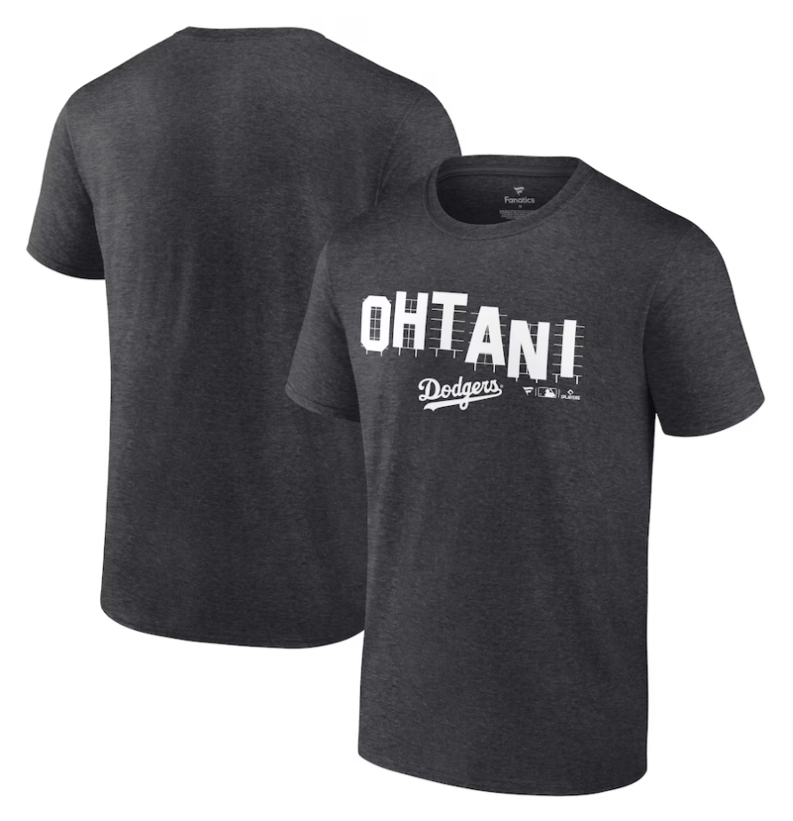 Los Angeles Dodgers Mens T-Shirt Fanatics HOLLYWOOD Shohei Ohtani Tee Charcoal - THE 4TH QUARTER