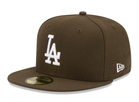 Los Angeles Dodgers Fitted New Era 59Fifty Basic Brown Cap Hat Grey UV