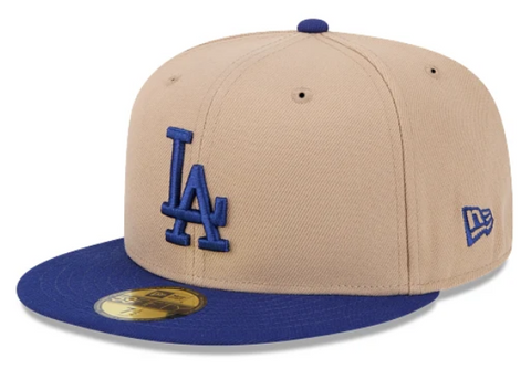 Los Angeles Dodgers Kids Fitted New Era 59Fifty Camel 2 Tone Cap Hat Grey UV