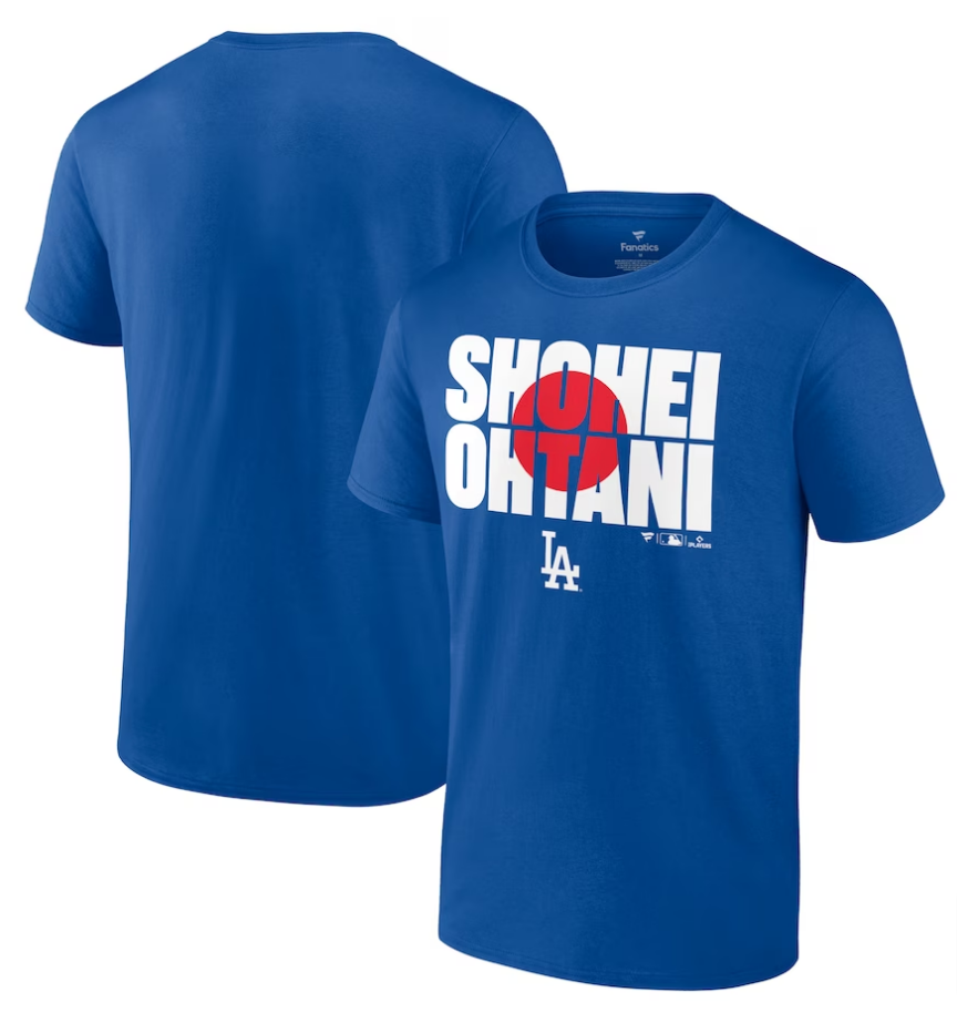 Los Angeles Dodgers Mens T-Shirt Fanatics Japan Flag Shohei Ohtani Tee Blue - THE 4TH QUARTER