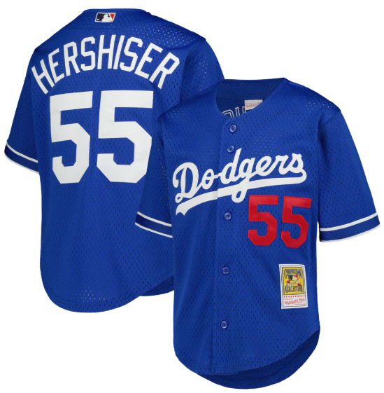 Los Angeles Dodgers Youth Jersey Mitchell & Ness Orel Hersheiser Cooperstown Mesh Batting Practice Blue - THE 4TH QUARTER