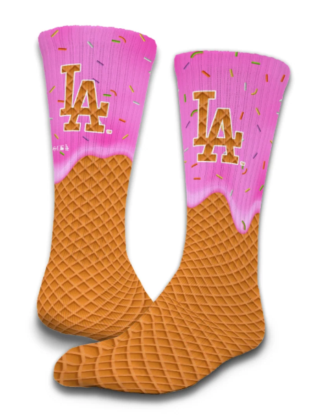Los Angeles Dodgers Mens Socks ISlide Ice Cream Drip Pink