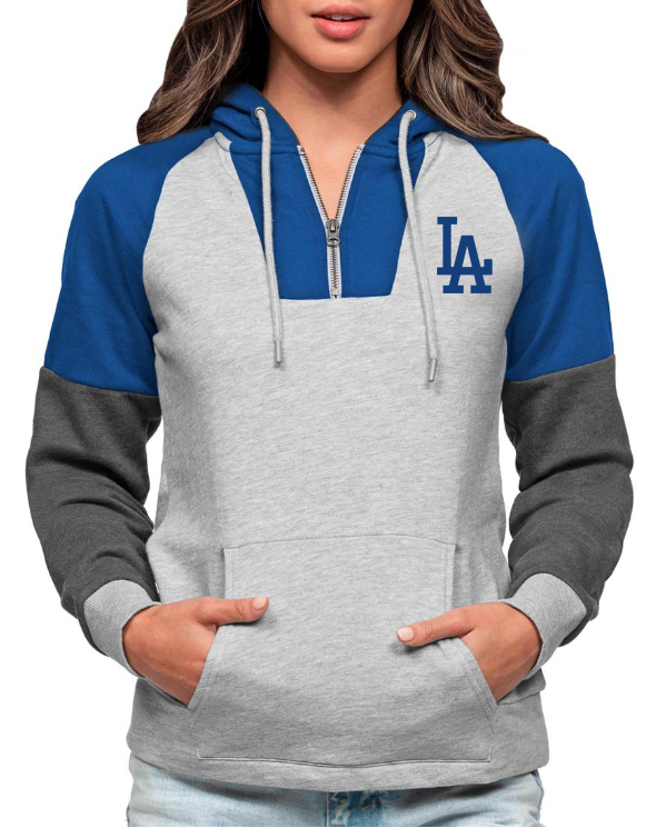 Los Angeles Dodgers Women's Sweatshirt Antigua Jackpot Pullover Hoodie Grey - THE 4TH QUARTER