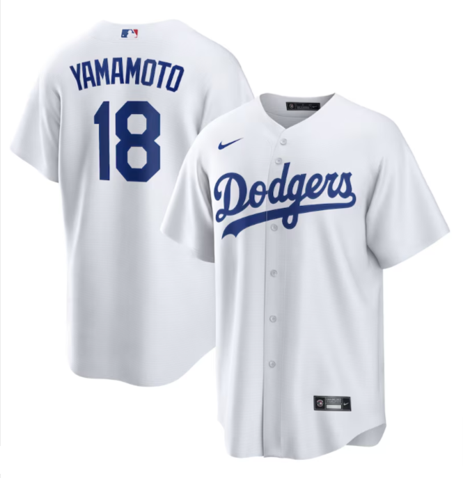 Los Angeles Dodgers Men's Yoshinobu Yamamoto #18 White Home Replica Jersey - THE 4TH QUARTER