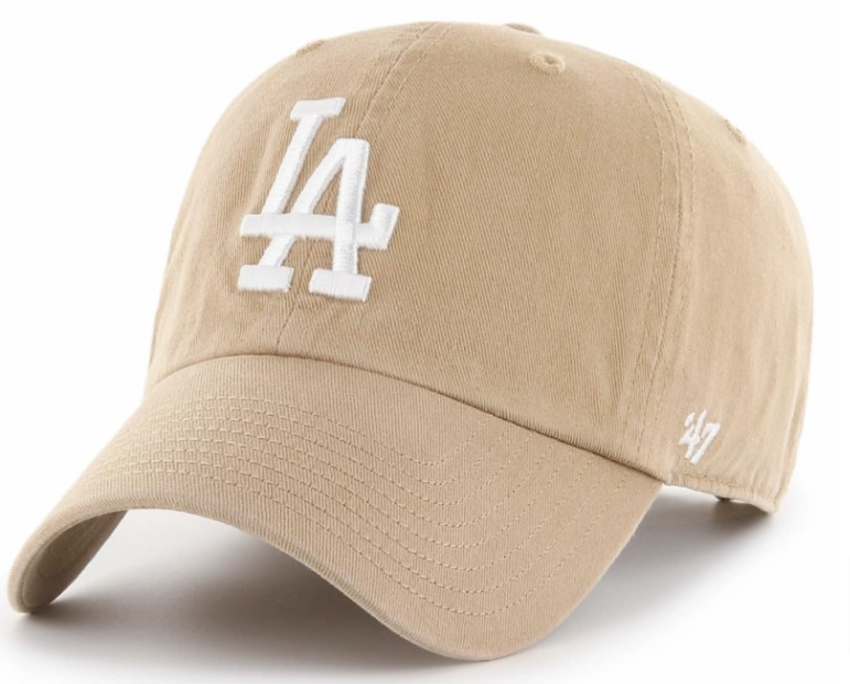 Los Angeles Dodgers Strapback '47 Brand White Logo Khaki Clean Up Adjustable Cap Hat - THE 4TH QUARTER