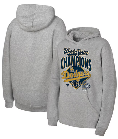 Los Angeles Dodgers Youth Sweatshirt 2025 World Series Champions Locker Room Authentic Hoodie - Heather Gray