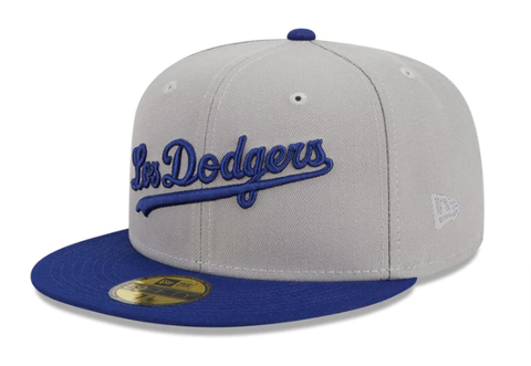 Los Angeles Dodgers Fitted New Era 59Fifty Metallic City Cap Hat Grey Blue
