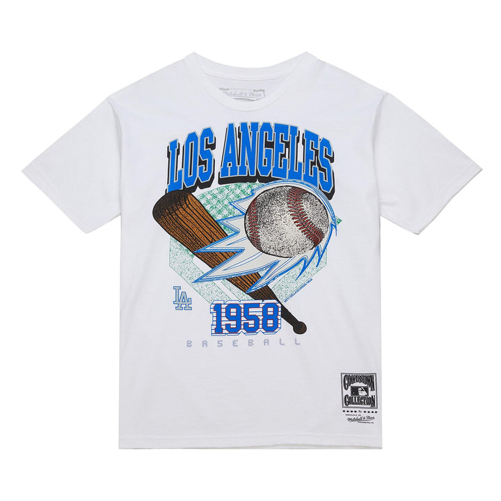 Los Angeles Dodgers Mens T-Shirt Mitchell &amp; Ness 1958 Swagger Graphic Tee White - THE 4TH QUARTER