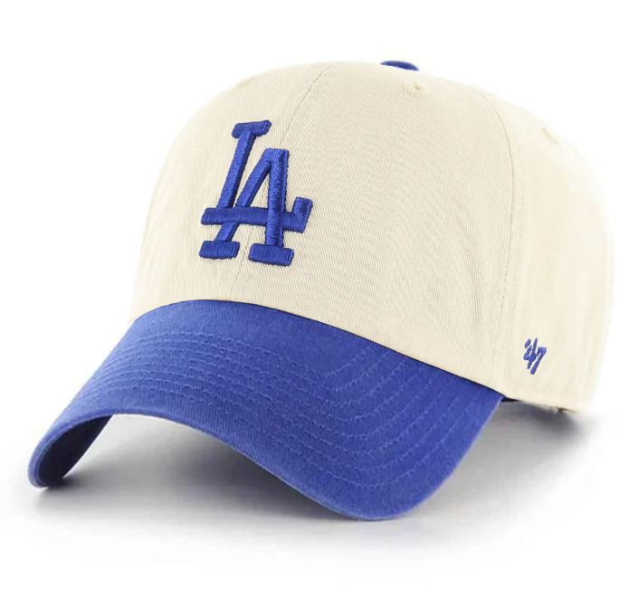 Los Angeles Dodgers Strapback '47 Brand Clean Up Adjustable 2 Tone Natural Blue Cap Hat - THE 4TH QUARTER