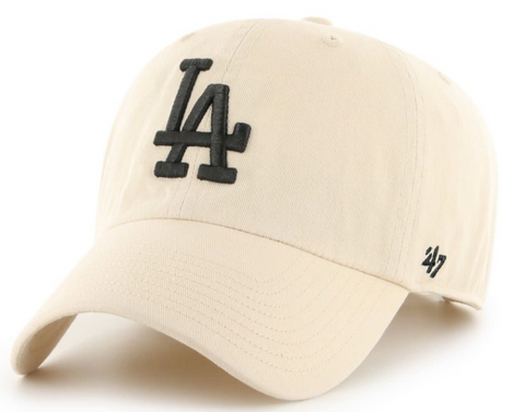 Los Angeles Dodgers Strapback '47 Brand Clean Up Black Logo Adjustable Cap Hat Natural
