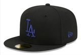 Los Angeles Dodgers Fitted New Era 59Fifty Blue Logo Black Cap Hat Grey UV