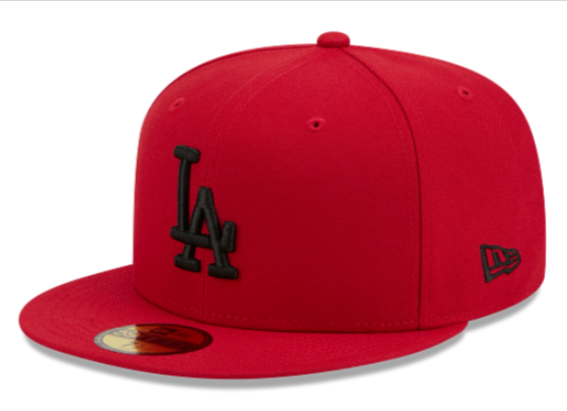 Los Angeles Dodgers Fitted New Era 59Fifty Black Logo Red Cap Hat Grey UV