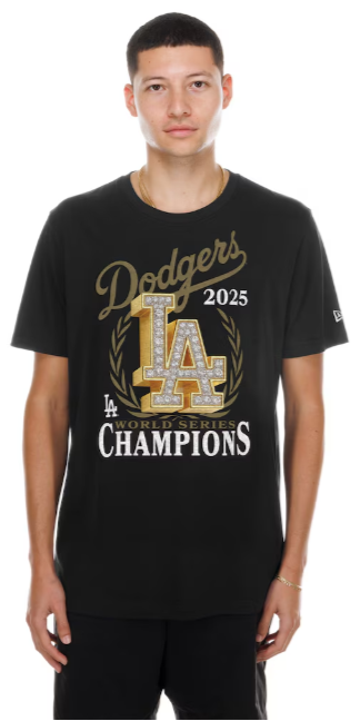Los Angeles Dodgers Mens T-Shirt New Era 2025 World Series Champions Medallion Tee - Black - THE 4TH QUARTER