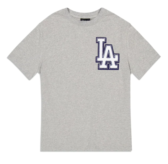 Los Angeles Dodgers Mens T-Shirt New Era Chenille Logo Grey Tee - THE 4TH QUARTER