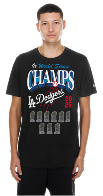 Los Angeles Dodgers Mens T-Shirt New Era 2025 World Series Champions Trophy Tee - Black - THE 4TH QUARTER