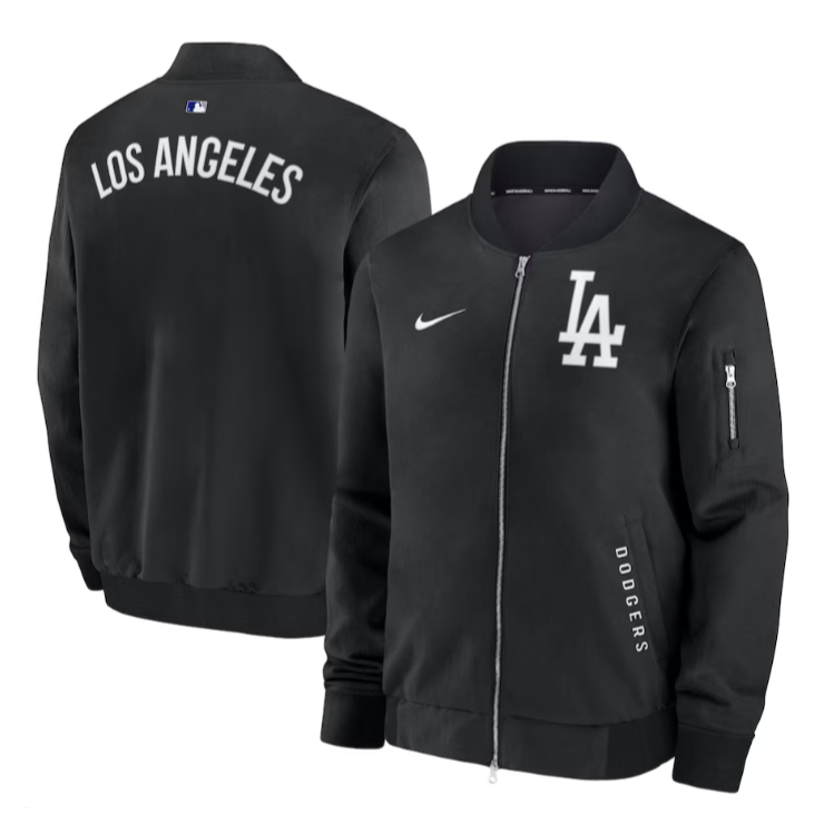Los Angeles Dodgers Authentic Collection Dugout Full-Zip Bomber Black Jacket - THE 4TH QUARTER