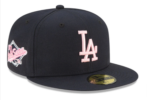 Los Angeles Dodgers Fitted New Era 59Fifty 88 WS Navy Hat Cap Pink UV
