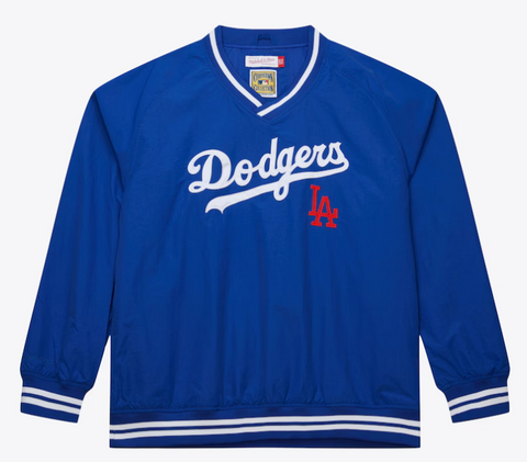 Los Angeles Dodgers Mens Jacket Pullover Mitchell & Ness Wordmark V-Neck Nylon Blue