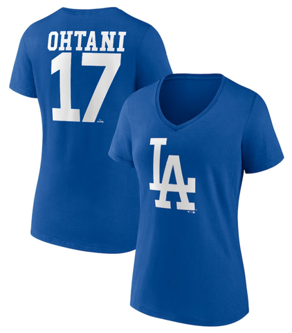 Los Angeles Dodgers Womens T-Shirt Fanatics Shohei Ohtani Player V-Neck Tee Blue
