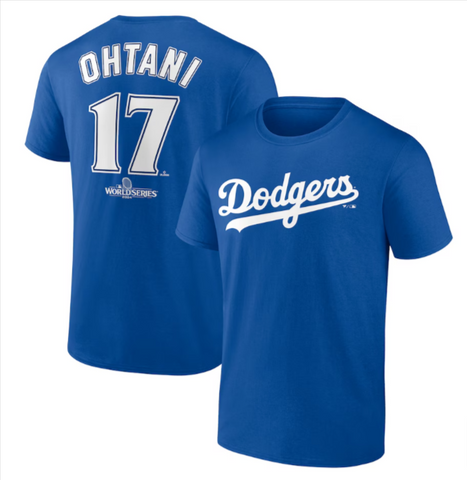 Los Angeles Dodgers Mens T-Shirt Shohei Ohtani Royal 2024 World Series Push Limits Tee