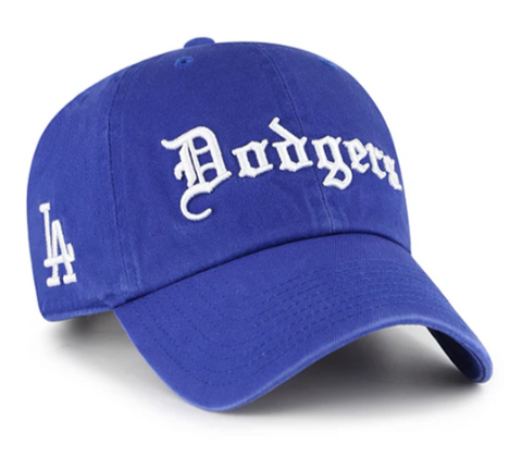 Los Angeles Dodgers Strapback '47 Brand Clean Up Adjustable Old English Script Blue Cap Hat - THE 4TH QUARTER