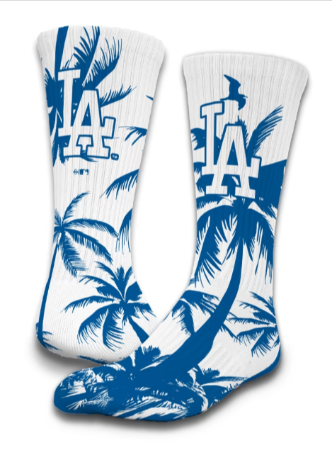 Los Angeles Dodgers Mens Socks ISlide Palm Trees White