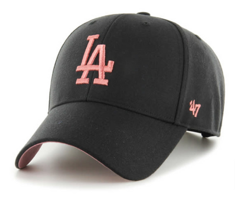 Los Angeles Dodgers Velcro '47 Brand MVP Adjustable Cap Hat Pink Logo 1980 ASG Black
