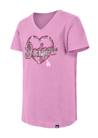 Los Angeles Dodgers Youth Tee Girls Pink Sequin V-Neck T-Shirt
