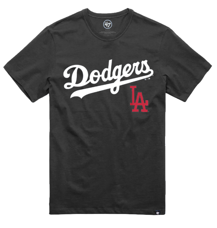 Los Angeles Dodgers Mens T-Shirt '47 Brand Pregame Franklin Flint Black Tee - THE 4TH QUARTER