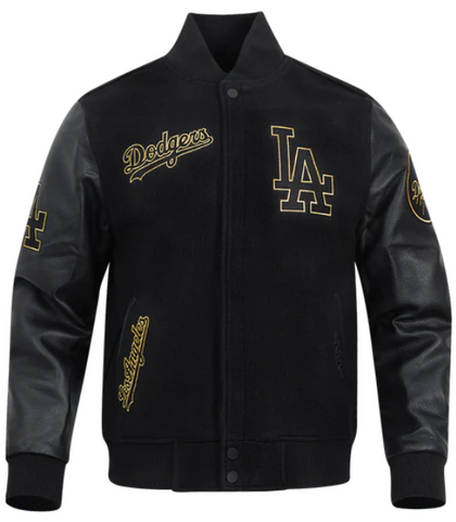Los Angeles Dodgers Mens Pro Standard Black Gold Varsity Wool Jacket