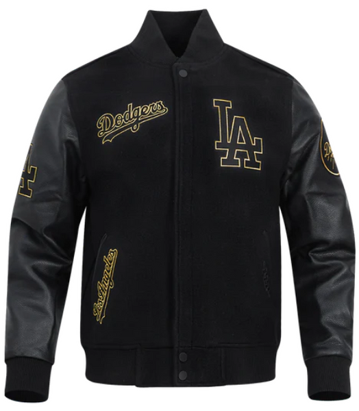 Los Angeles Dodgers Mens Pro Standard Black Gold Varsity Wool Jacket Los Angeles Dodgers Mens Pro Standard Black Gold Varsity Wool Jacket