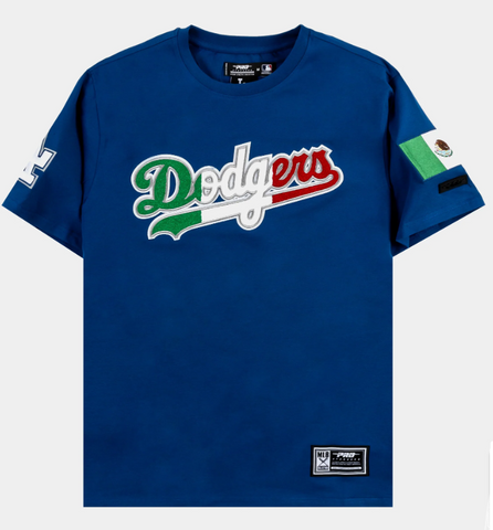 Los Angeles Dodgers Mens T-Shirt Pro Standard Mexico Flag Short Sleeve Blue Tee