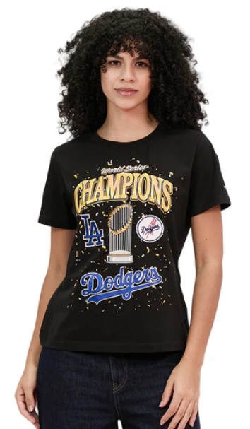 Los Angeles Dodgers Womens Pro Standard 2025 World Series Champions Premium T-Shirt - Black - THE 4TH QUARTER