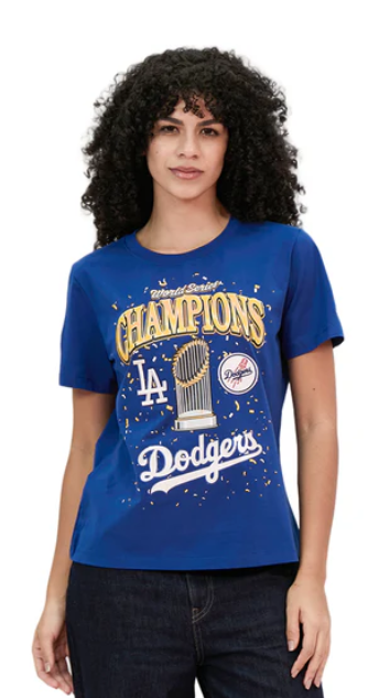 Los Angeles Dodgers Womens Pro Standard 2025 World Series Champions Premium T-Shirt - Blue - THE 4TH QUARTER