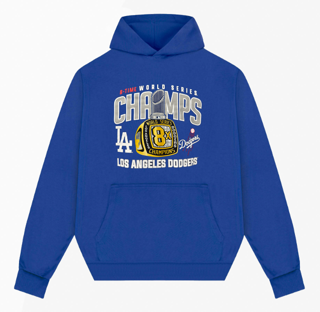 Los Angeles Dodgers Mens Sweatshirt New Era World Series 2024 RING Blue Hoodie - THE 4TH QUARTER