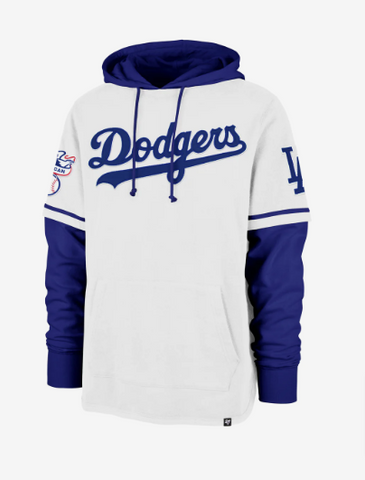 Los Angeles Dodgers Mens Sweatshirt '47 Brand Trifecta Shortstop Pullover Hoodie White