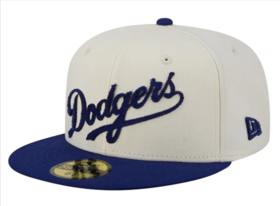 Los Angeles Dodgers Fitted New Era 59Fifty Stitch Script Chrome Blue Cap Hat Grey UV - THE 4TH QUARTER
