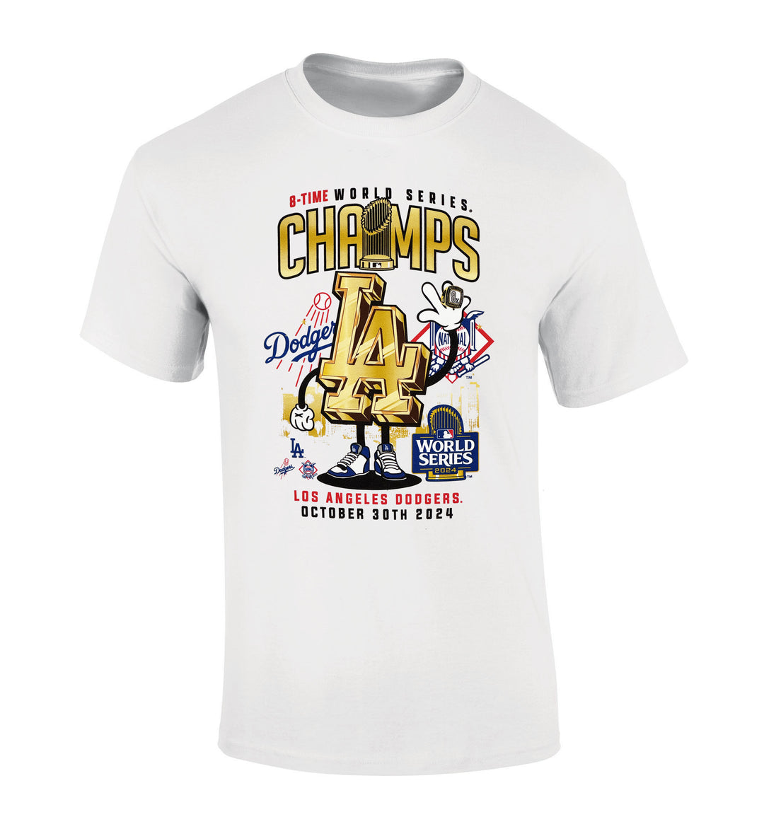Los Angeles Dodgers Mens T-Shirt New Era World Series 2024 TOON White Tee - THE 4TH QUARTER