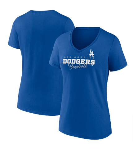 Los Angeles Dodgers Womens T-Shirt Fanatics Back in Business V-Neck Tee Blue