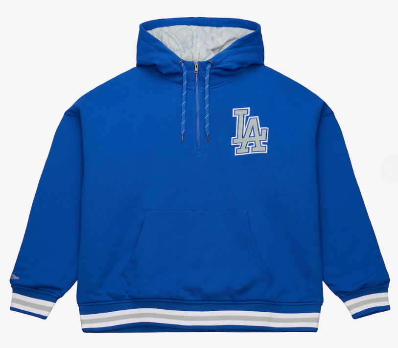Los Angeles Dodgers Mens Mitchell & Ness Hoodie Throw It Back Quilted Fleece - THE 4TH QUARTER
